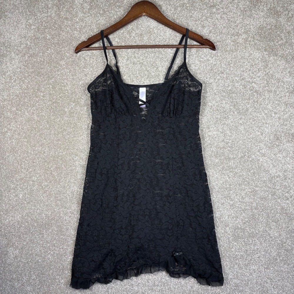 Secret Treasures Black Floral Lace Chemise Nightgown Adjustable Straps Medium